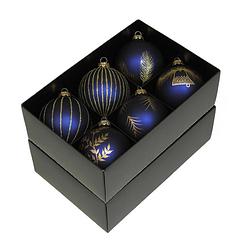 Foto van Othmar decorations kerstballen - gedecoreerd - 12x - 8 cm - donkerblauw - kerstbal