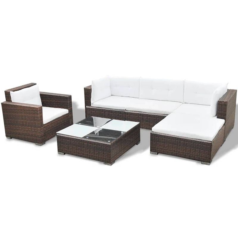 Foto van Infiori 6-delige loungeset met kussens poly rattan bruin