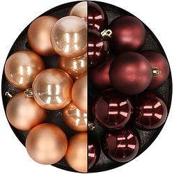 Foto van Kunststof kerstballen 6 cm - 24x stuks - bruin - kerstbal
