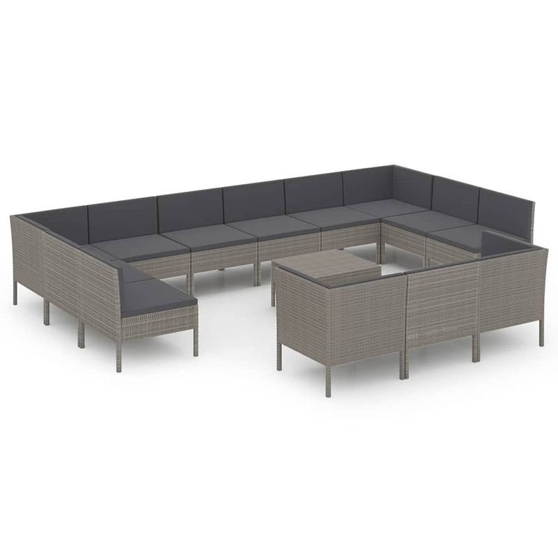 Foto van Vidaxl 14-delige loungeset met kussens poly rattan grijs