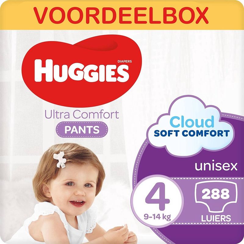 Foto van Huggies - luierbroekjes - ultra comfort - maat 4 - mega maandbox - 288 stuks - 9/14 kg