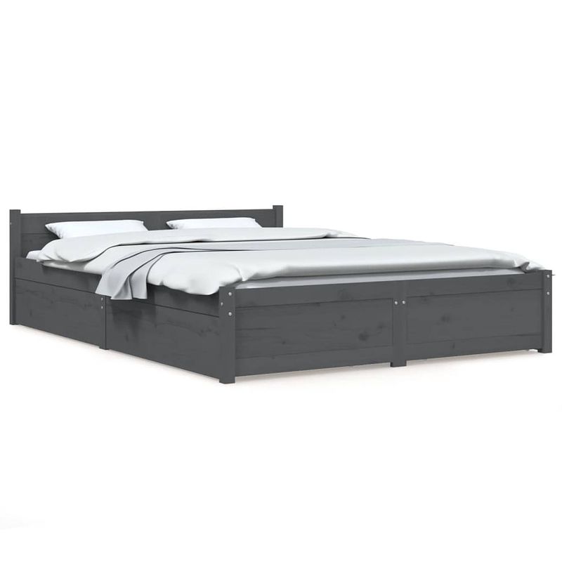 Foto van The living store klassiek houten bed - grijs - 135 x 190 cm - massief grenenhout