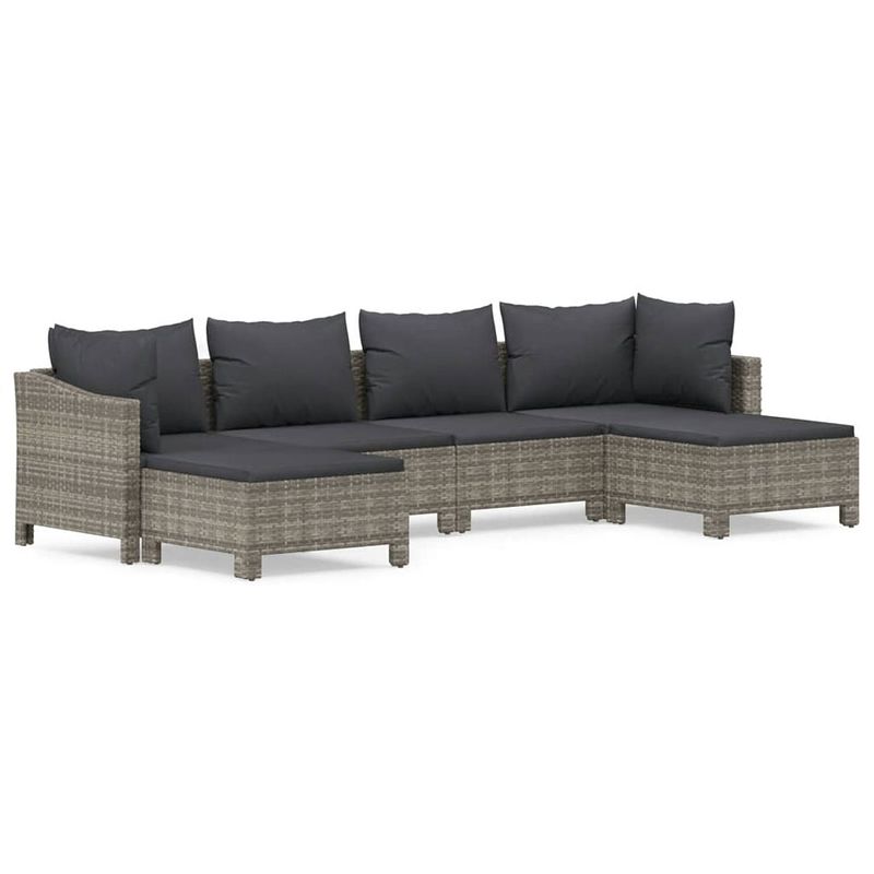 Foto van Vidaxl 6-delige loungeset met kussens poly rattan grijs