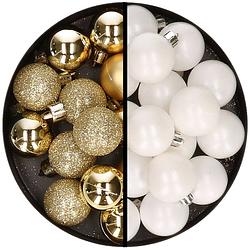 Foto van 36x stuks kunststof kerstballen goud en wit 3 en 4 cm - kerstbal