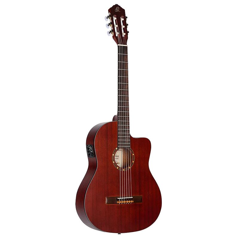 Foto van Ortega rce125mmsn family series full-size guitar mahogany natural elektrisch-akoestische klassieke gitaar met gigbag