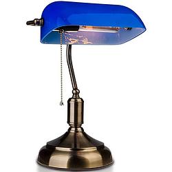 Foto van Led tafellamp - bankierslamp - notarislamp - viron trina - e27 fitting - rond - blauw - aluminium