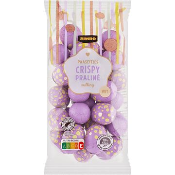 Foto van 3 voor € 5,00 | jumbo paaseitjes crispy praline vulling wit 200g aanbieding bij jumbo