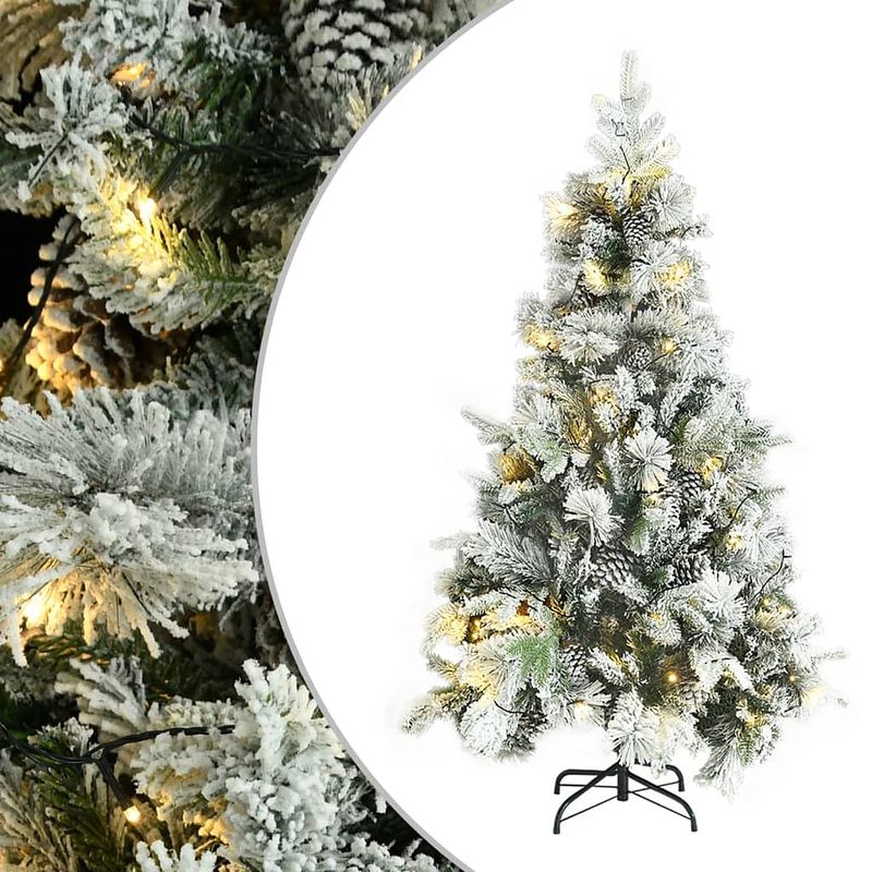 Foto van Vidaxl kerstboom met led'ss, dennenappels en sneeuw 195 cm pvc en pe