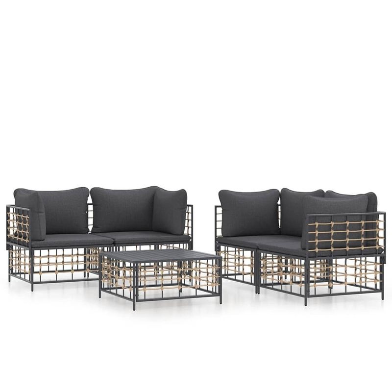 Foto van Vidaxl 5-delige loungeset met kussens poly rattan antracietkleurig