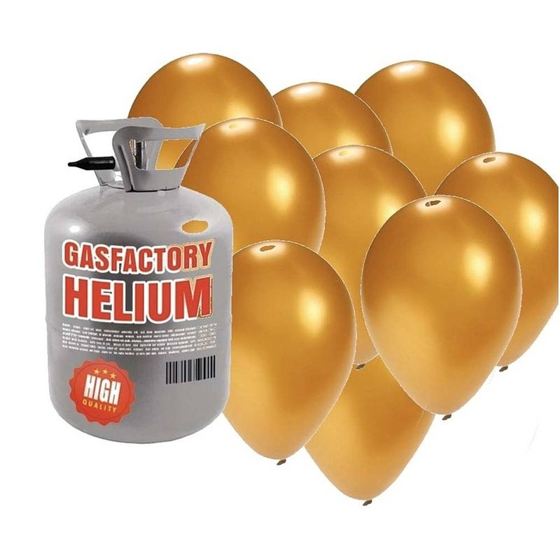 Foto van Helium tank met 50 gouden ballonnen - heliumtank