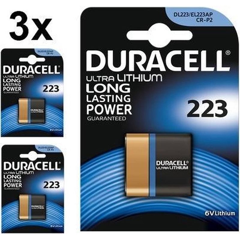 Foto van 3 stuks - duracell crp2 / 223 / dl223 / el223ap / cr-p2 6v lithium batterij