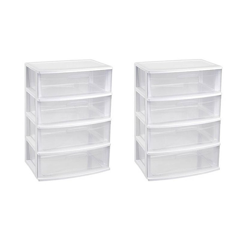 Foto van 2x stuks witte/transparante ladekast/organiser 40 x 56 x 80 cm - opbergbox