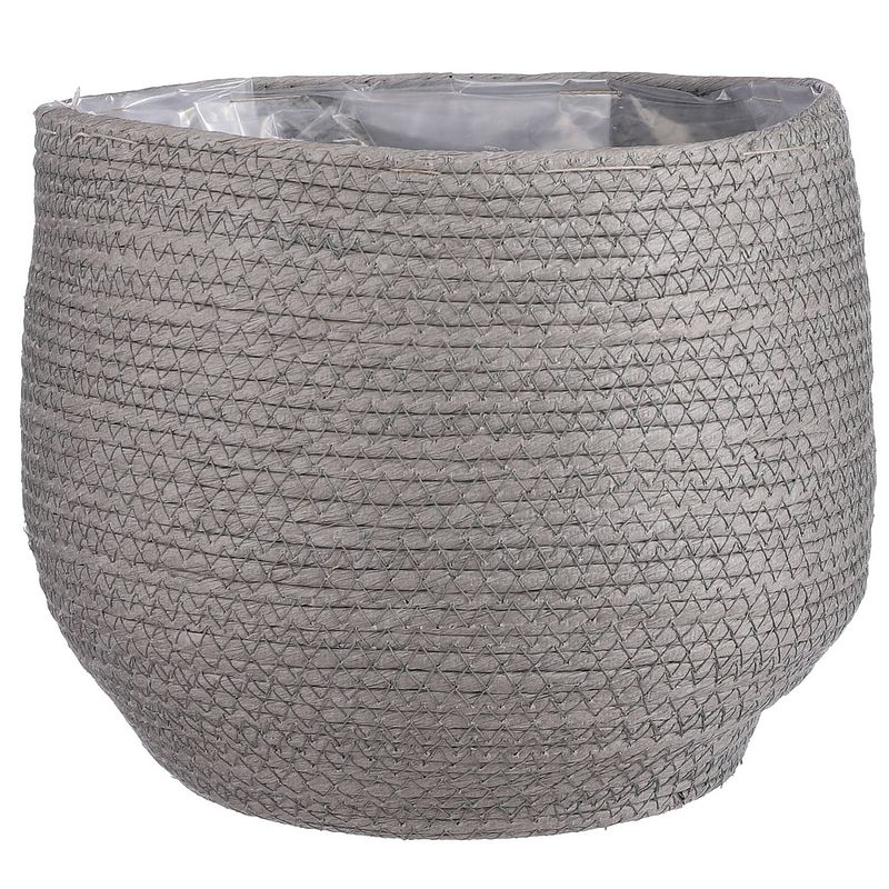 Foto van Naturel grijs rotan planten pot mand van gedraaid jute/riet h24 en d26 cm - plantenpotten