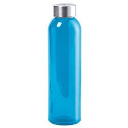 Foto van Glazen waterfles/drinkfles blauw transparant met rvs dop 500 ml - sportfles - bidon