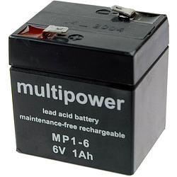 Foto van Multipower mp1-6 loodaccu 6 v 1 ah loodvlies (agm) (b x h x d) 51 x 55 x 42 mm kabelschoen 4.8 mm onderhoudsvrij, geringe zelfontlading