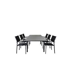 Foto van Levels tuinmeubelset tafel 100x160/240cm en 6 stoel santorini zwart, grijs.