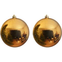 Foto van 2x grote raam/deur/kerstboom decoratie gouden kerstballen 14 cm glans - kerstbal