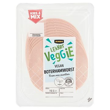 Foto van 2 voor € 4,50 | jumbo lekker veggie boterhamworst vegan 110g aanbieding bij jumbo