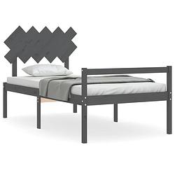 Foto van The living store massief grenenhouten bedframe - grijs - 205.5 x 105.5 x 80.5 cm - voor matras 100 x 200 cm - multiplex