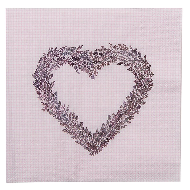 Foto van Clayre & eef servetten 33x33 cm (20) roze paars papier vierkant lavendelhart servetten papieren roze servetten papieren