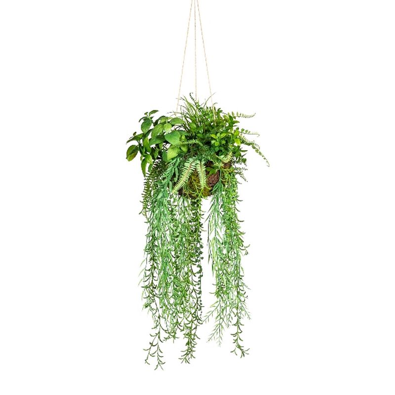 Foto van Kopu® kunstplant bol met diverse hangplanten 80 cm - groen