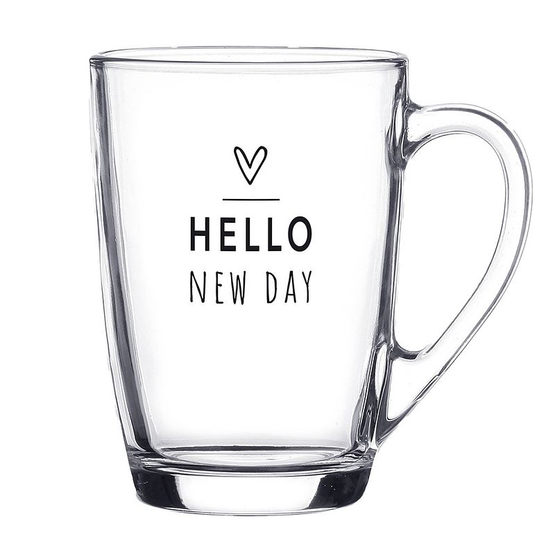 Foto van Clayre & eef theeglas 300 ml glas hart hello new day theemok theebeker transparant theemok theebeker