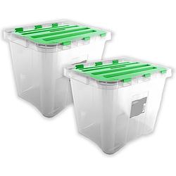 Foto van Opbergbox 24 liter 2 stuks in de verpakking groen - formaat 29.5 x 39 x 30 cm - opbergdoos - opbergkist
