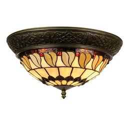 Foto van Clayre & eef tiffany plafondlamp plafonnière uit de leaf serie - bruin, rood, geel, brons, wit - ijzer, glas