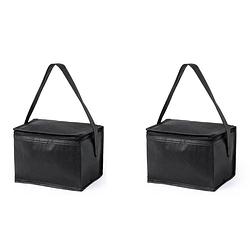 Foto van 2x stuks kleine mini koeltassen zwart sixpack blikjes - koeltas
