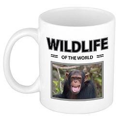 Foto van Chimpansee aap mok met dieren foto wildlife of the world - feest mokken