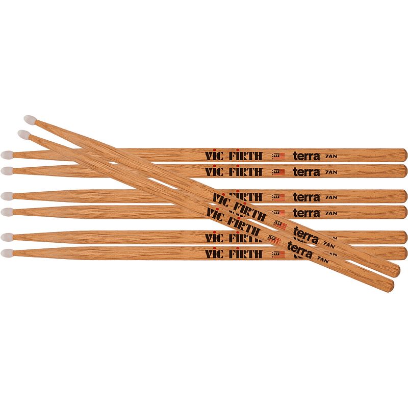 Foto van Vic firth american classic terra 7a nylon value pack drumstokken (4 paar)