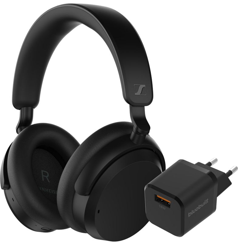 Foto van Sensennheiser accentum wireless zwart + bluebuilt quick charge oplader met usb a poort 18w