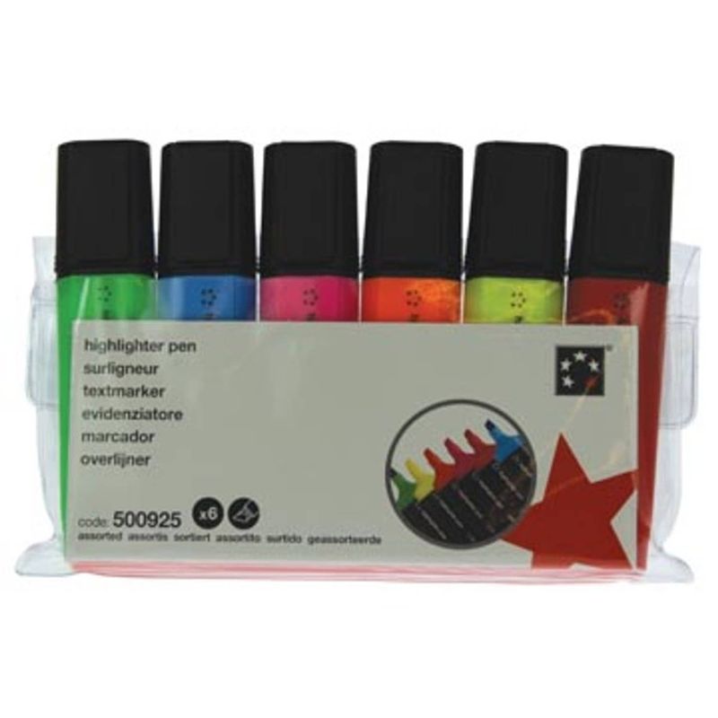 Foto van Whitebox markeerstift etui van 6 stuks: oranje, groen, roze, geel, blauw en rood