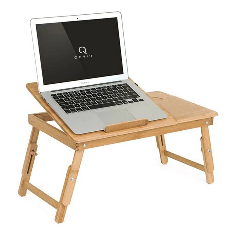 Foto van Bedtafel bamboe v2 voor laptop, tablet of boek - ontbijttafeltje - laptoptafel verstelbaar - voor op bed - inklapbaar