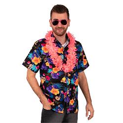 Foto van Hawaii shirt/blouse - verkleedkleding - heren - tropische bloemen - zwart 50 (m) - carnavalsblouses