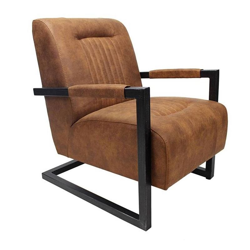 Foto van Bronx71 industriële fauteuil austin cognac microvezel.