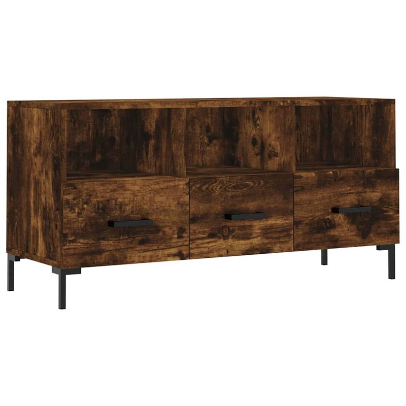 Foto van The living store tv-meubel - gerookt eiken - 102 x 36 x 50 cm - bewerkt hout en ijzer