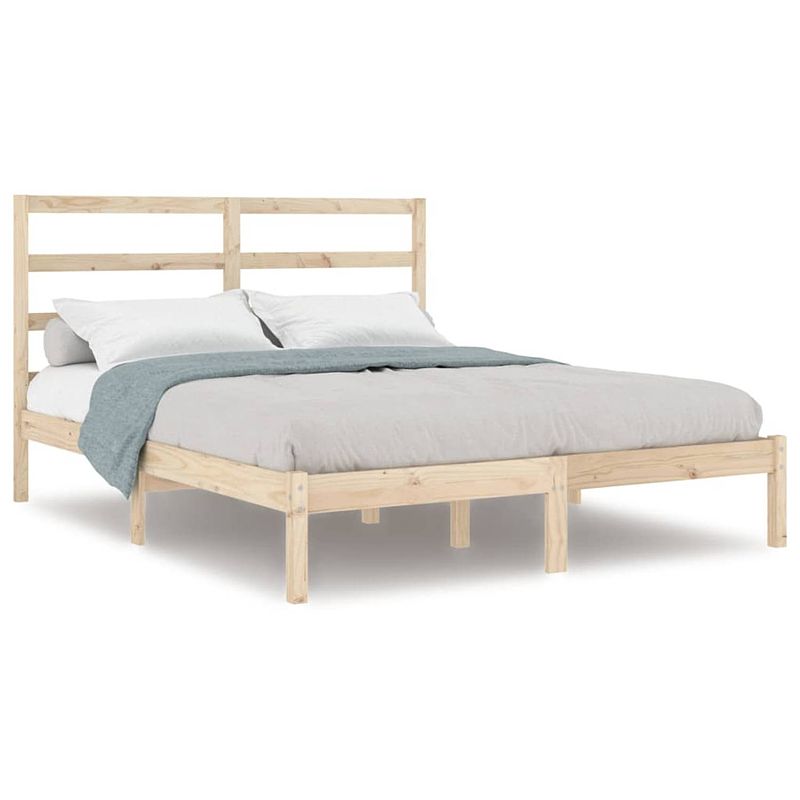 Foto van The living store houten bedframe - 195.5 x 126 x 100 cm - massief grenenhout - stevige lattenbodem