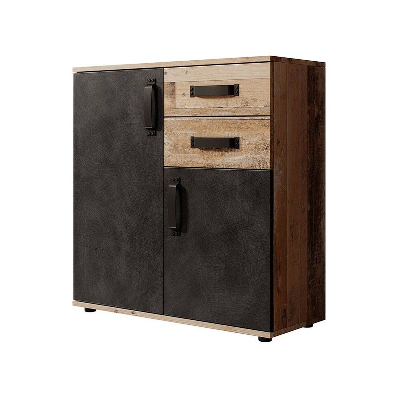 Foto van Meubella dressoir montreal - grijs - old wood - 80 cm