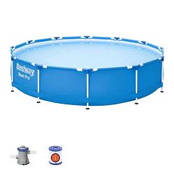 Foto van Bestway steel pro opzetzwembad - 366 x 76 cm - zwembad met filterpomp - rond - frame van staal - blauw