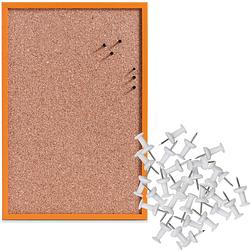Foto van Prikbord incl. 25x punaises wit - 40 x 60 cm - oranje - kurk - prikborden