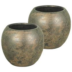 Foto van 2x stuks bloempotten brons flakes keramiek voor kamerplant h27 x d23 cm - plantenpotten