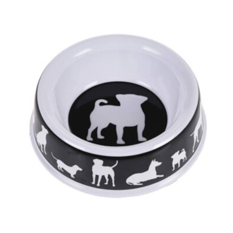 Foto van Dogs collection voer- en drinkbak hond 25 cm melamine wit/zwart