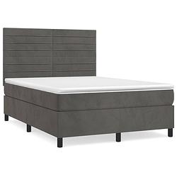 Foto van The living store boxspringbed donkergrijs fluweel 203x144x118/128cm - pocketvering matras + topmatras