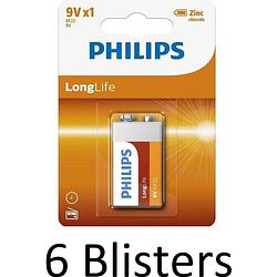 Foto van 6 stuks (6 blisters a 1 st) philips longlife 9v batterijen