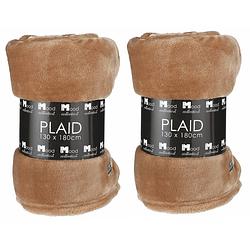 Foto van 2x stuks fleece dekens/fleeceplaids camel bruin 130 x 180 cm polyester - plaids