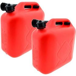 Foto van Synx tools 2x jerrycan benzine 10l rood voor brandstof en water - auto tank- inclusief schenktuit / met tuit - benzine