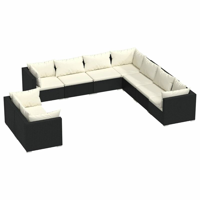 Foto van Vidaxl 9-delige loungeset met kussens poly rattan zwart