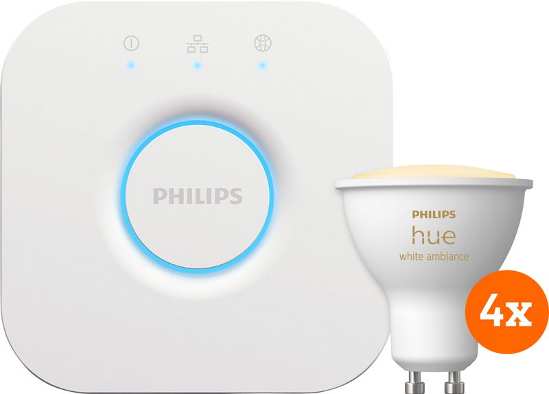 Foto van Philips hue white ambiance starter 4-pack gu10 + bridge