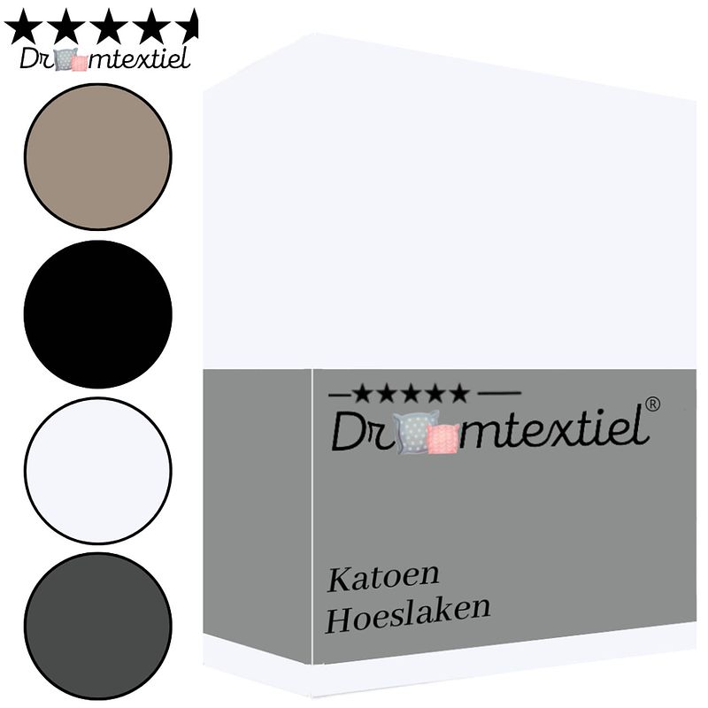 Foto van Droomtextiel luxe hoeslaken glad katoen wit lits-jumeaux 200x220 cm - hoogwaardige kwaliteit - 100% katoen